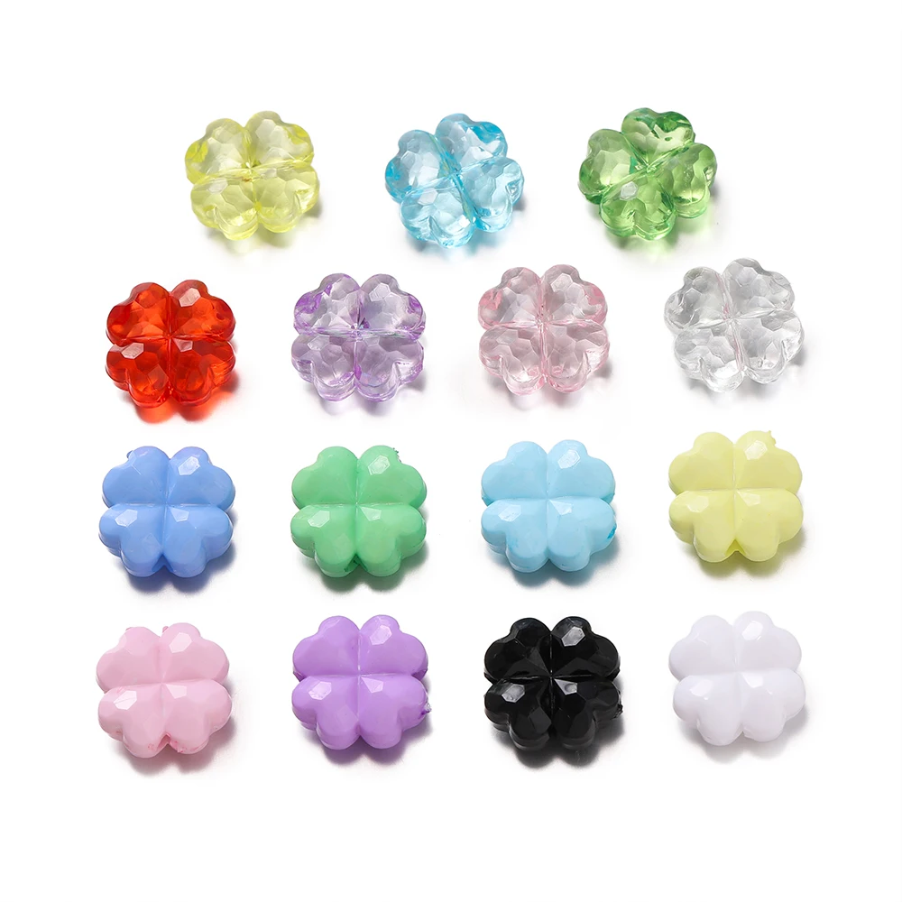 20 قطعة/الوحدة أكريليك شفاف بلون أربع أوراق البرسيم فضفاض خرزة مباعدة لصنع المجوهرات سوار ذاتي الصنع إكسسوارات عقد