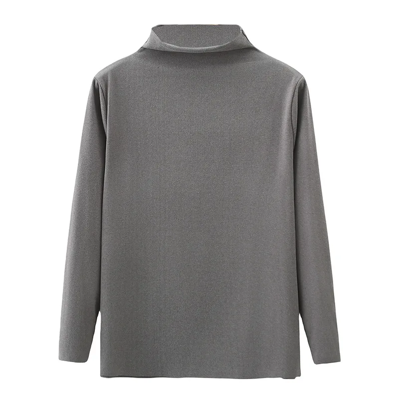 

100kg Autumn And Winter 2023 Basic Stand Collar Solid Color Brushed T-shirt Plus Size Women Casual Thermal Tops