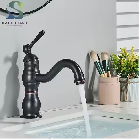 Brass Antique Brass Taps Bathroom Faucet Basin Faucet Hot &amp; Cold Water Column Mixer Deck Mounted Crane Basin Faucet Tall &amp; Short