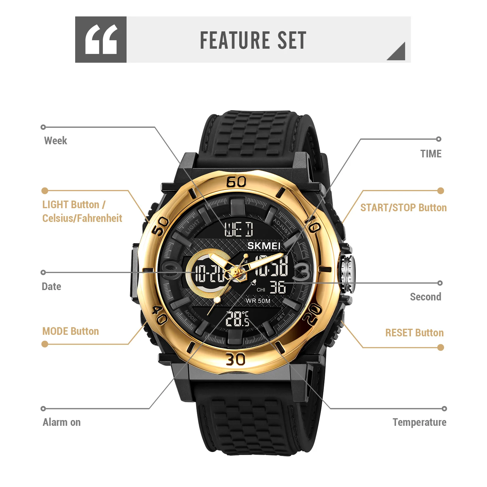 SKMEI 2098 Clock reloj hombre Fashion Digital Sport Watches Mens Multifunctional thermometer Countdown Calendar Men Wristwatch
