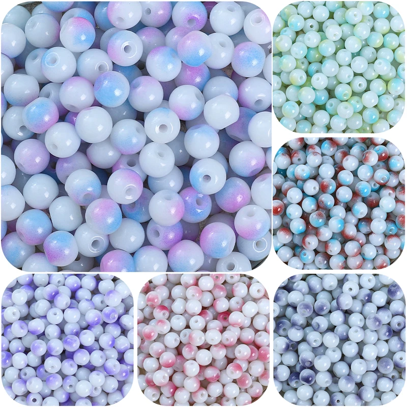 50pcs 8mm Porcelain White Gradient Two-Color Round Beads For Bracelet Necklace DIY Jewelry Making Glass Beads 1.5mm Hole