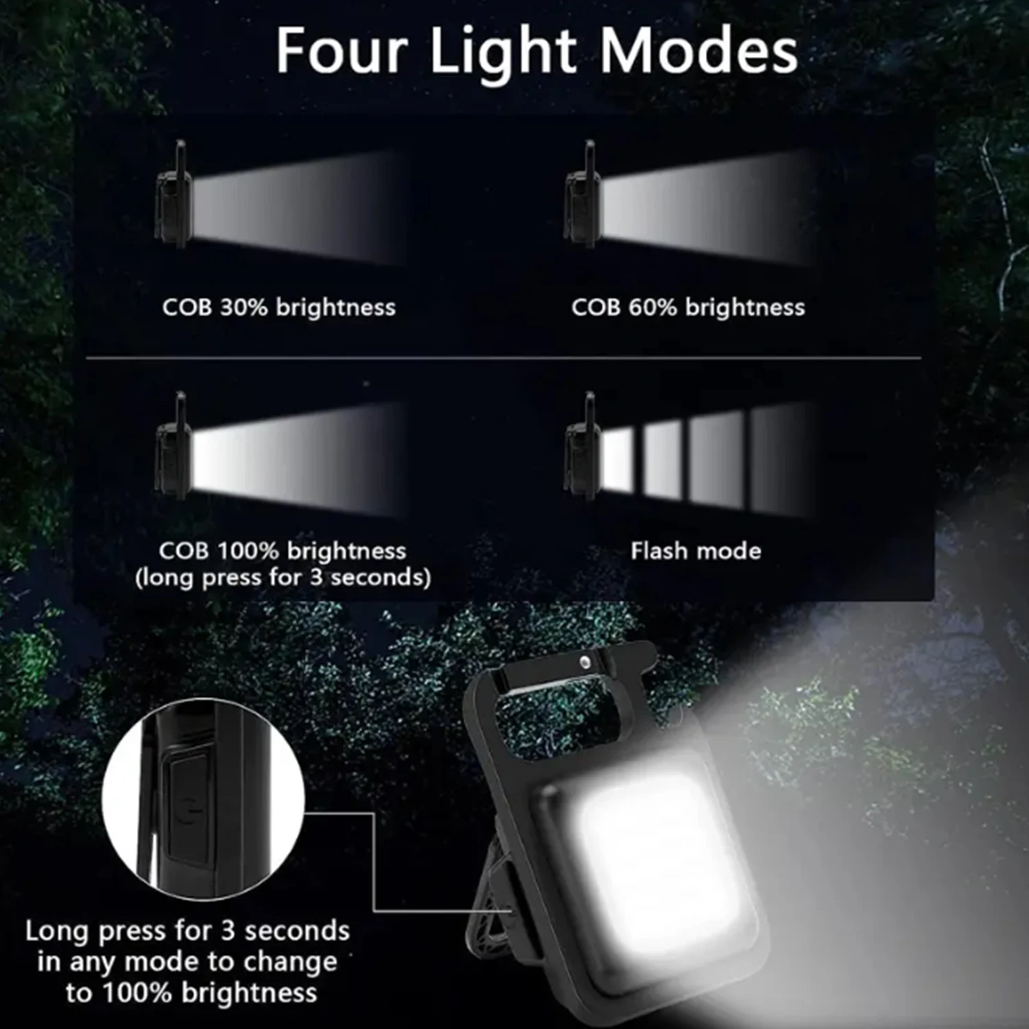Mini linterna LED multifuncional, llavero COB, luces de trabajo tipo C, linterna de bolsillo recargable, lámpara de emergencia para acampar al aire libre
