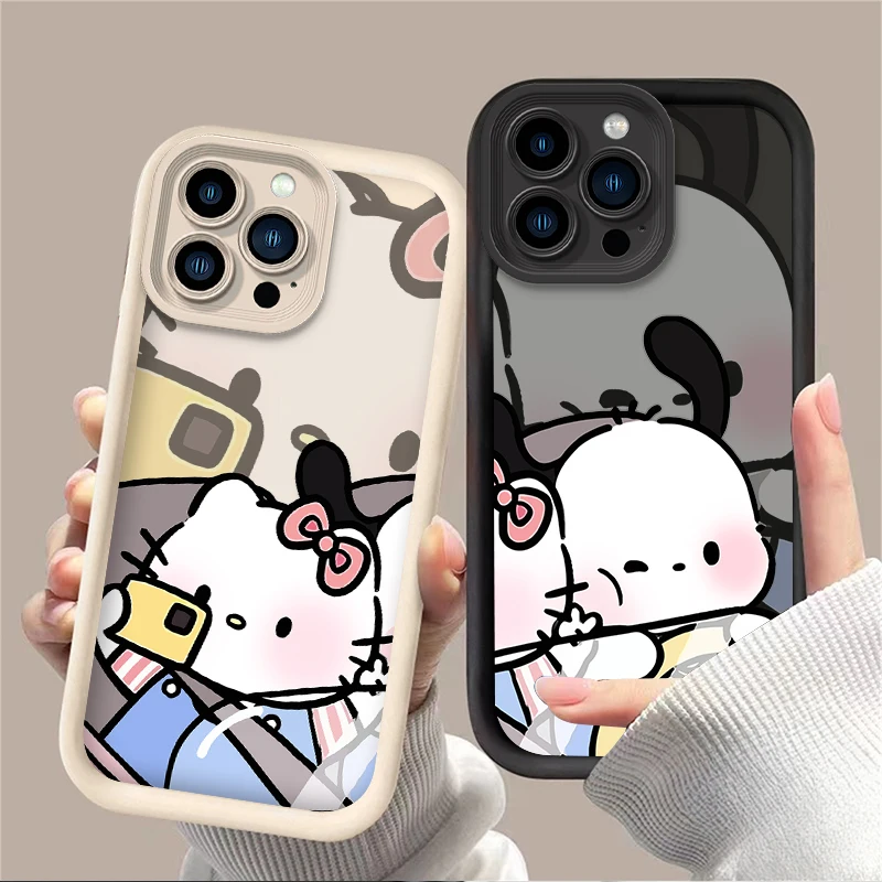 Hello Kitty Pochacco Plain Phone Case For iPhone 15 14 13 12 11 Pro Max X XS XR 7 8 Plus SE 2020 Soft Liquid Silicone Back Cover