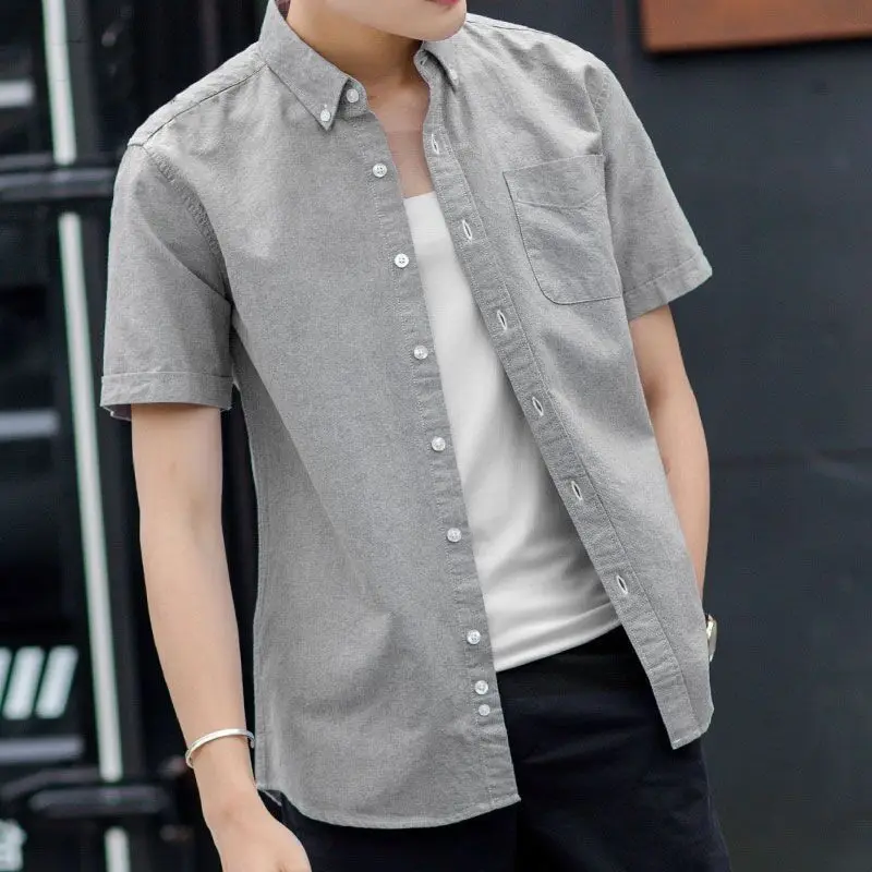 

Pure Cotton Short-sleeved Shirt for Men Thin Oxford Fabric Half-sleeved Casual Wear for Students and Middle-aged People With