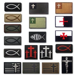 cross flag fish Reflective Embroidery Cloth Hook Loop Patch Backpack Tactical Morale Badge Applique For Jacket Jeans bag Hat