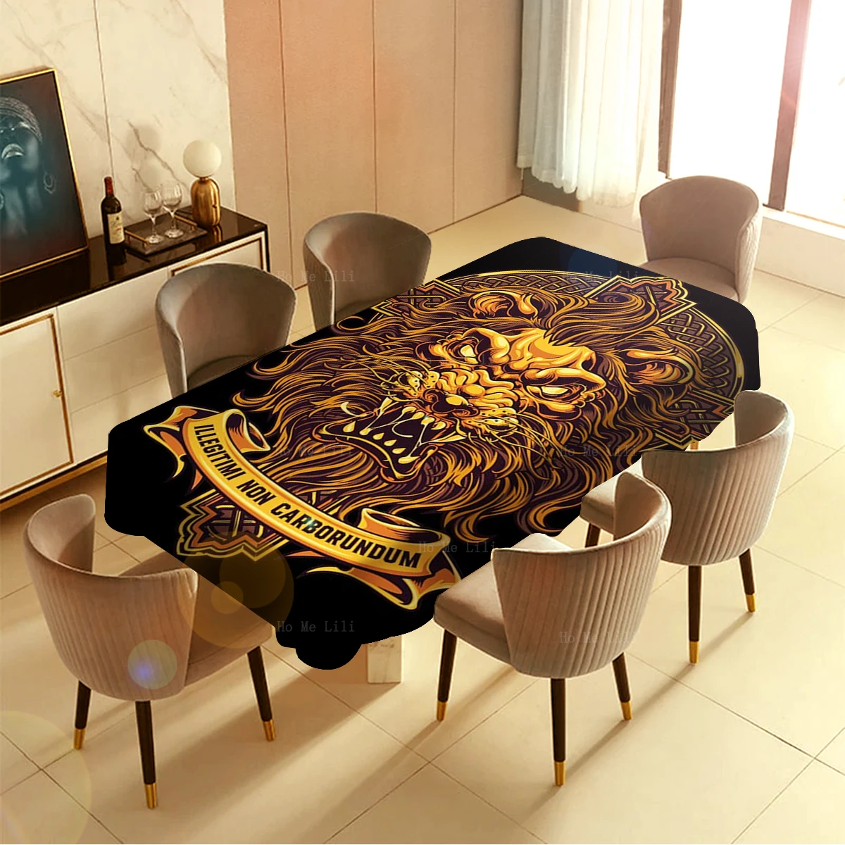 Golden Leo On The Cross Death And The Afterlife Zodiac Capricorn Swords Rectangle Tablecloth By Ho Me Lili For Tabletop Decor