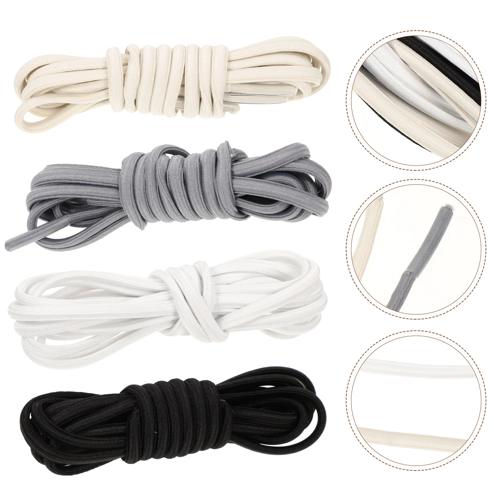 4 Pairs Free Elastic White White Shoe Laces Sports Tieless for Adults Sneakers White Kids Shoes Round