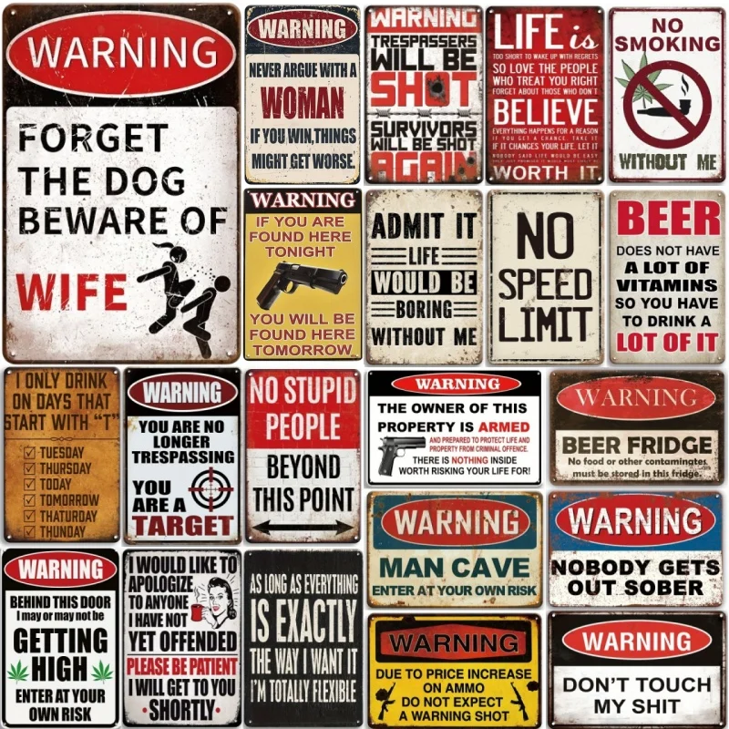 Warning Notice Vintage Metal Tin Poster Funny Metal Tin Signs Posters Plate for Garage Bar Cafe Club Home Room Wall Decor