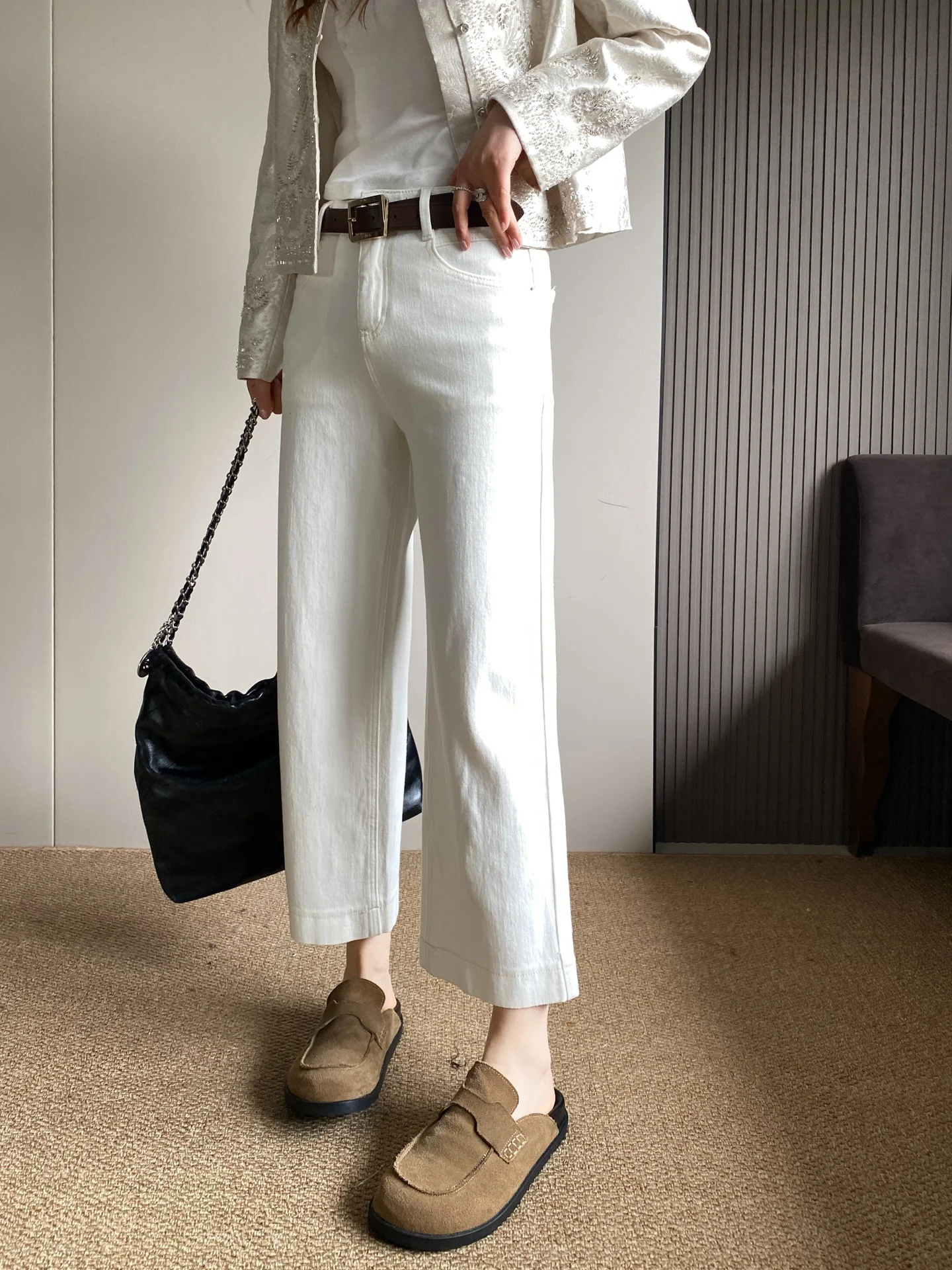 

High Waist Loose Fit Straight Leg Denim Jeans Women's Spring 2026 New Sle High Elastici Nine Tube Slimming Jeans