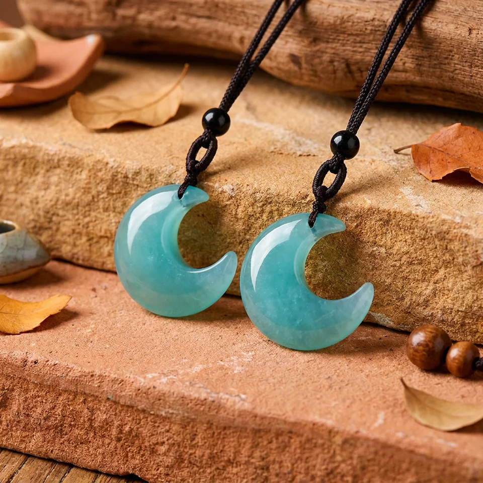 Boho White Cat Eye Moon Necklace, Spiritual Crescent Moon Amulet Jewelry Gift for Her