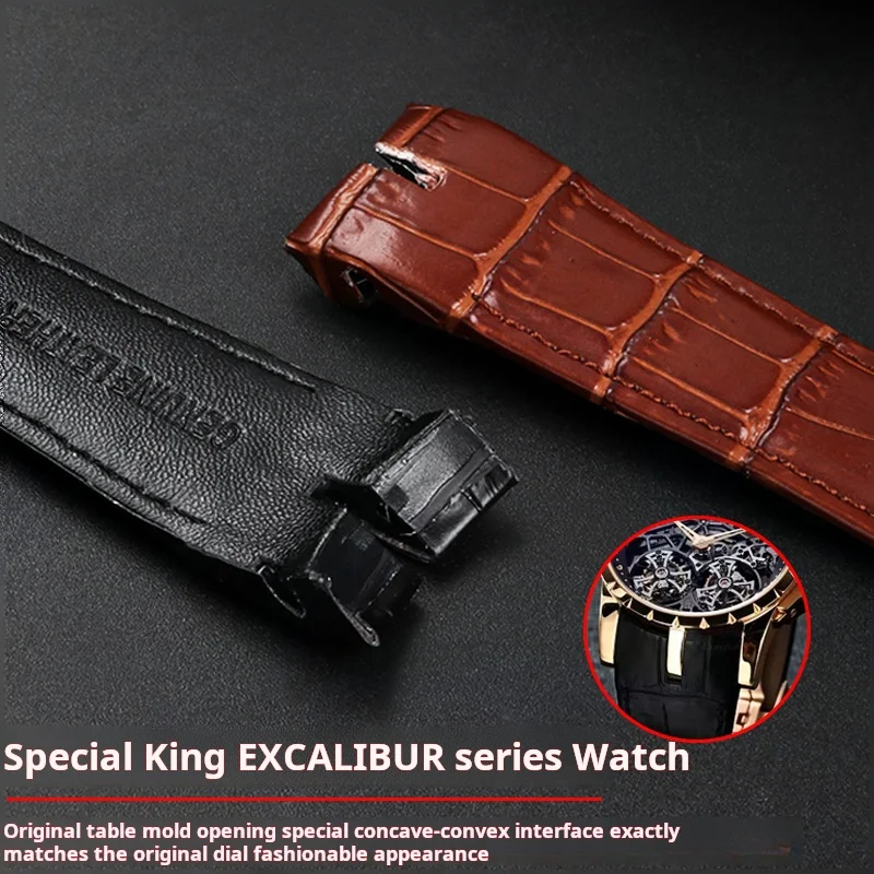 26mm For Roger Dubuis EXCALIBUR watchband RDDBEX0405 Crocodile textured cowhide watch strap metal buckle Men 42mm Accessories