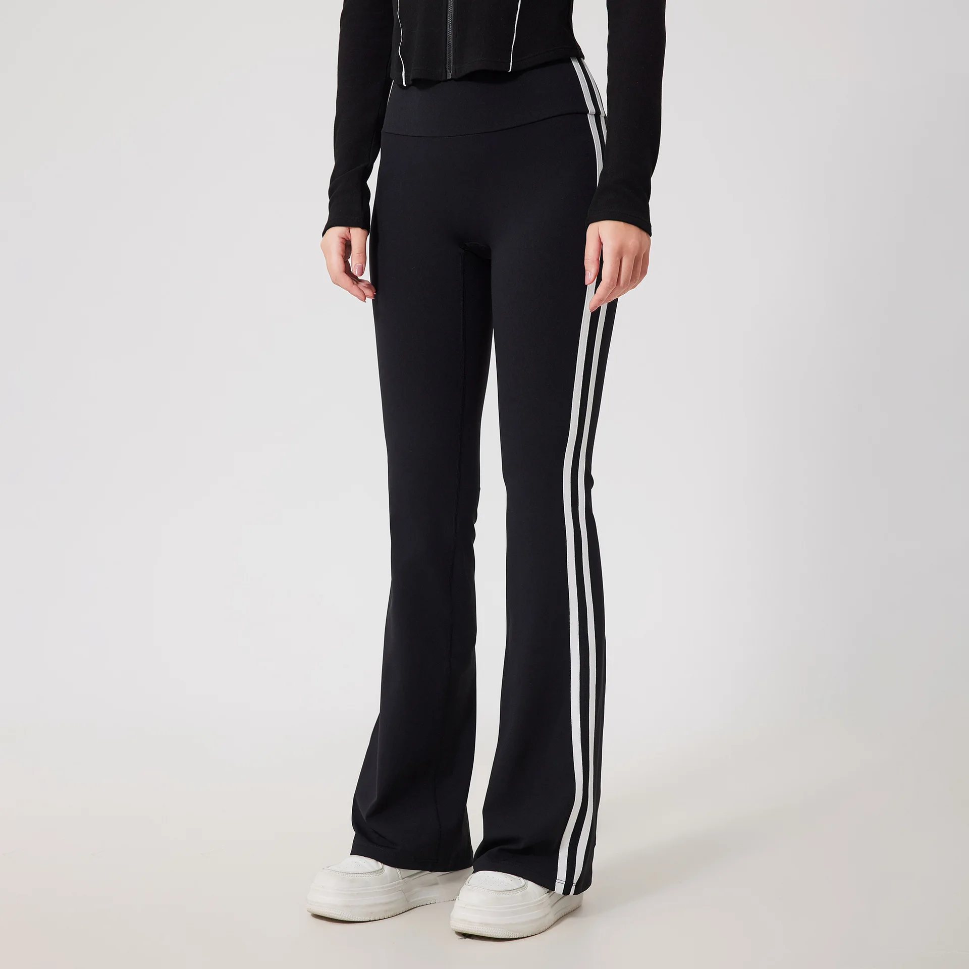 Spicy Girl High-Waisted Fleece Lined Running Sports Pants Peach Hip Lifting Cloud-like Elastic Flared Fitness Trousers