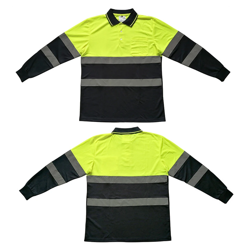 Camisas de trabajo de alta visibilidad para hombres Construcción Fluorescente Amarillo Marino Manga larga Polo reflectante Camisa de trabajo de seguridad