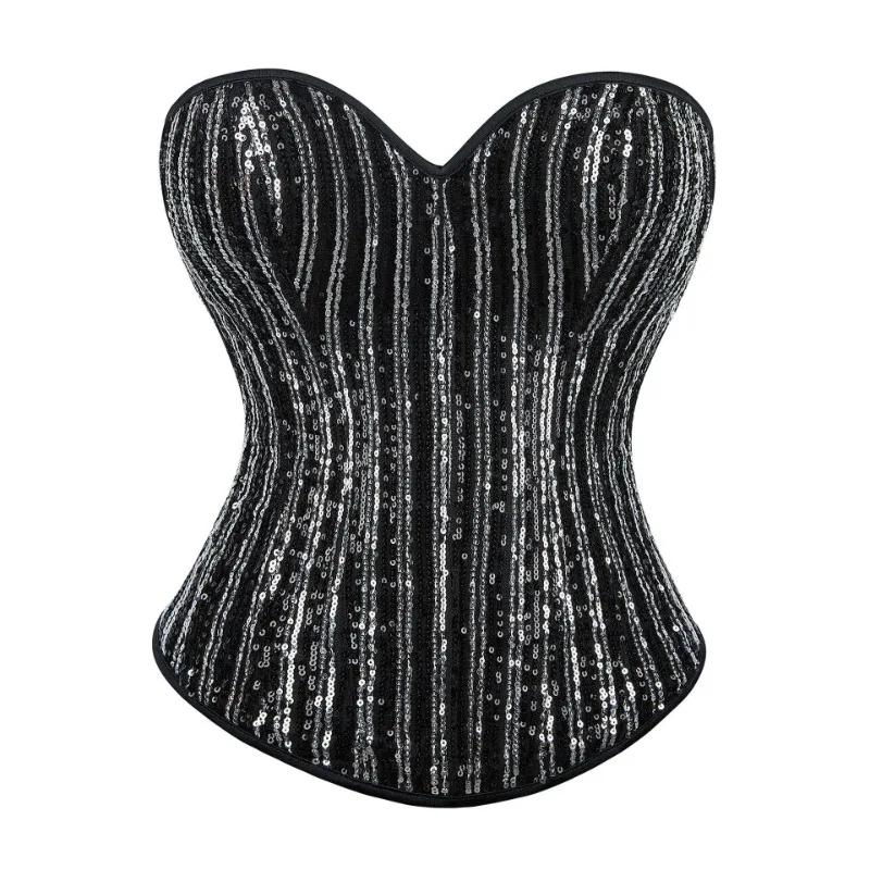 Sequined Overbust Corsets for Women Sexy Gothic Corset Bustier with Zipper Vintage Style Corset Top Burlesque Lingerie