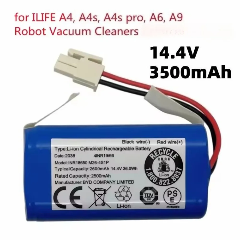 INR18650 M26-4S1P 14.4V 3500mAh 18650 High Capacity Battery for ILIFE A4s A6 V7s Plus A9s Robot Vacuum Cleaner Lithium Cell 1pcs