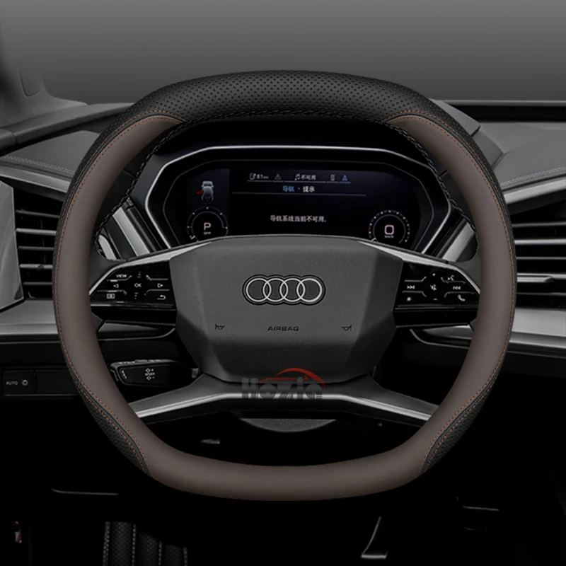 

Leather Car Steering Wheel Cover for New Audi A3 8y Q7 q5 A5 B10 A1 rs3 s3 Sq5 Q8 Q4 Q3 A6 Etron 2025 Interior Accessories