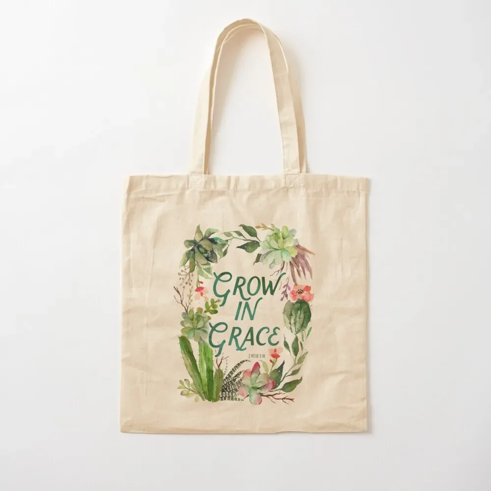 

Grow in Grace, watercolor, plants, plant lady, cactus, scripture, painted cactus, succulent, grace, grow Tote Bag