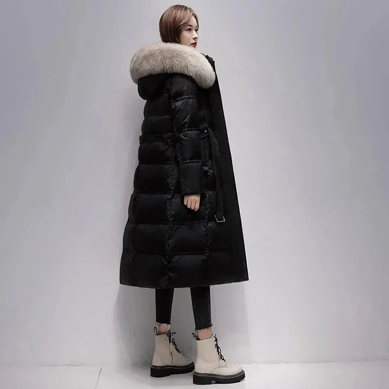 Winter Long Down Jacket For women 2024 New Thicken Fashion Fox fur collar Hooded Puffer Coat Female Hooded Warm Parka Overcoat