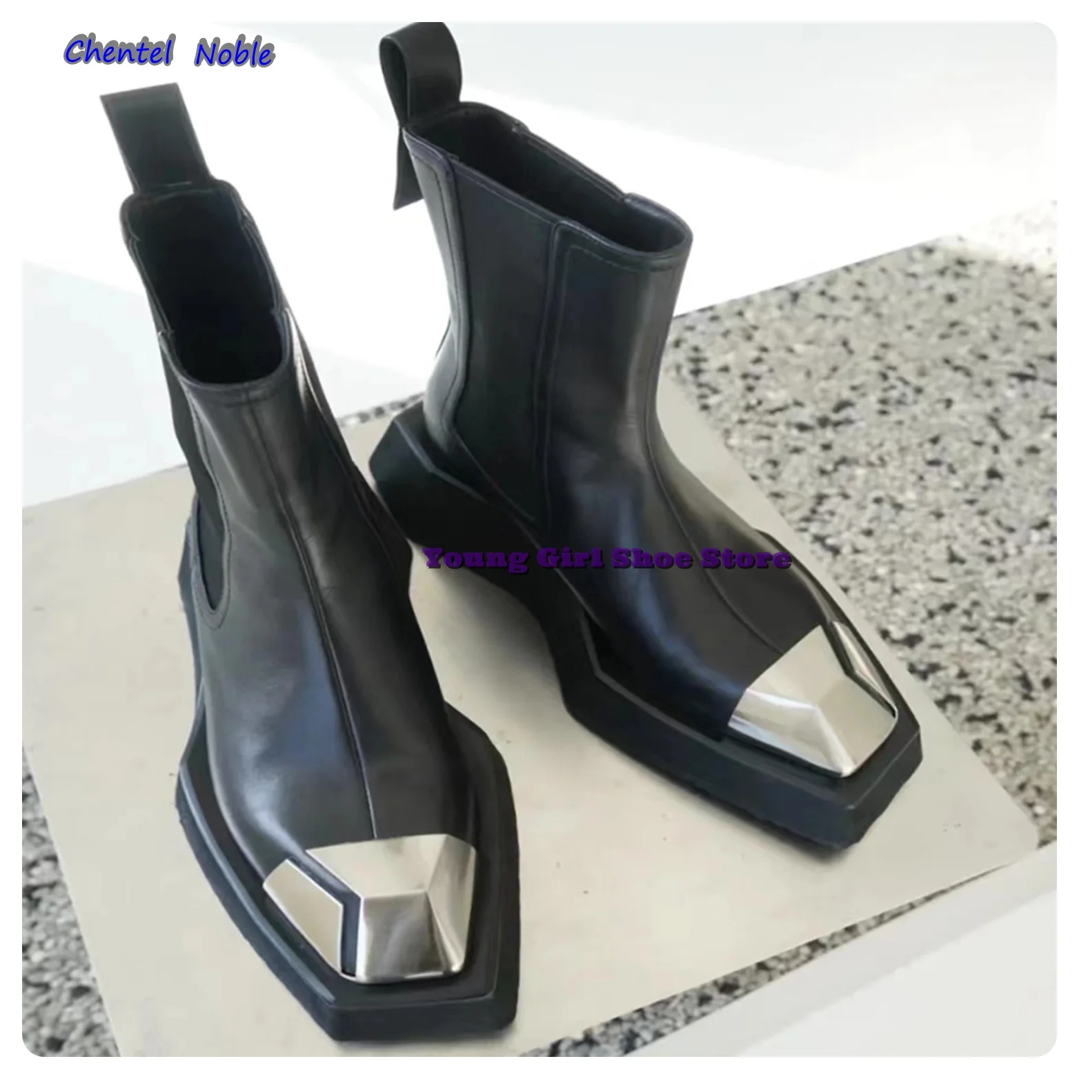 Flat-soled Thick-heeled Square Sliver Toe Ankle Modern Boots British Style  2024 Spring Summer New Arrivals Platform Women Shoe