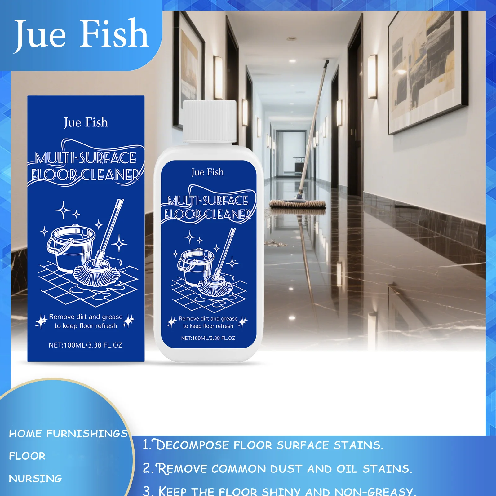 

JUE FISH Multi-Surface Floor Cleaner Long Lasting Fragrance of Lemon Refreshing Pleasant, Making Home Environment Emit Freshness