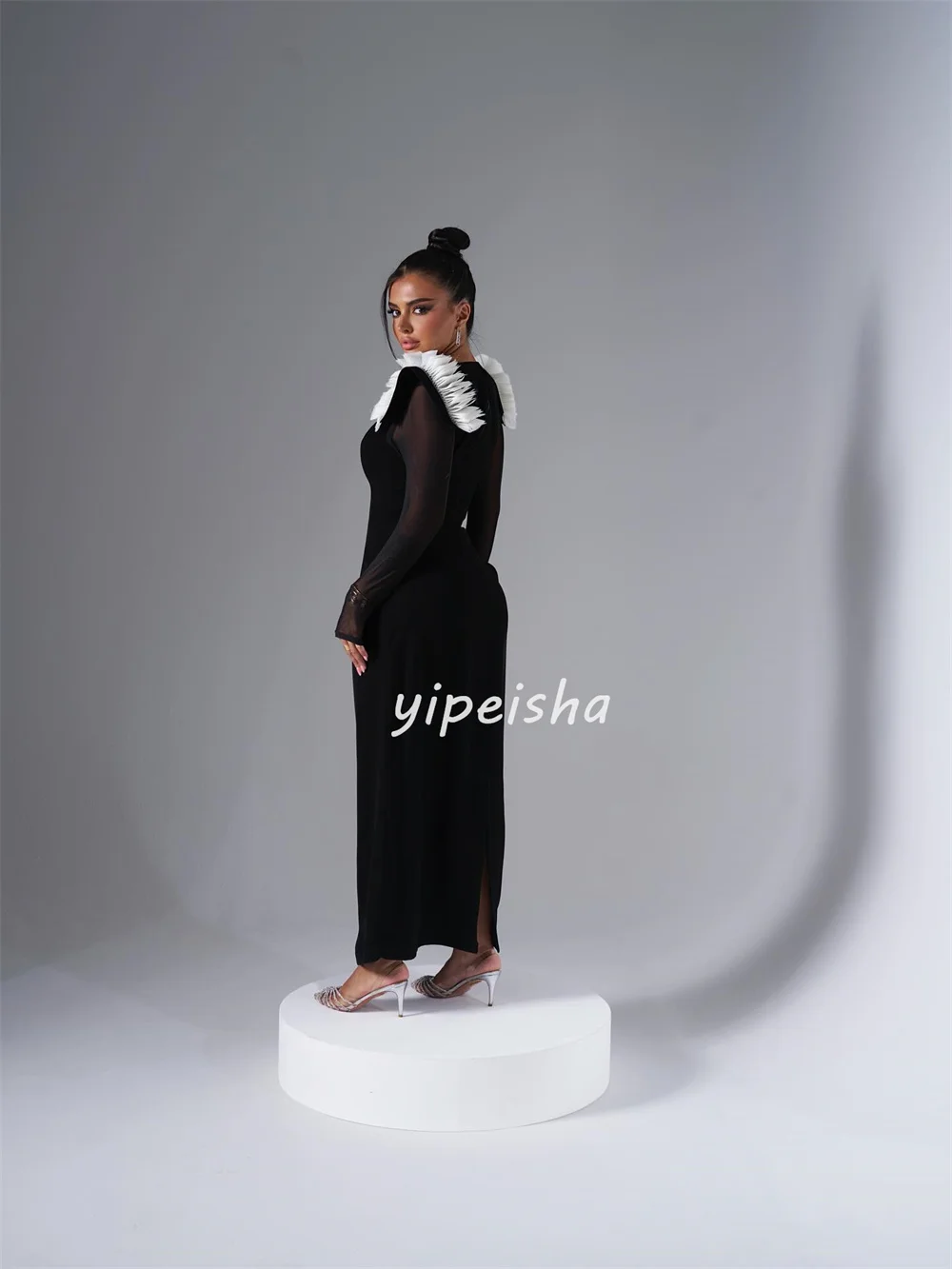 تخصيص الطراز الحديث أزياء جيرسي Ruched مستقيم ساحة الرقبة الكاحل طول فساتين مناسبة مخصصة فساتين رسمية كلاسيكية