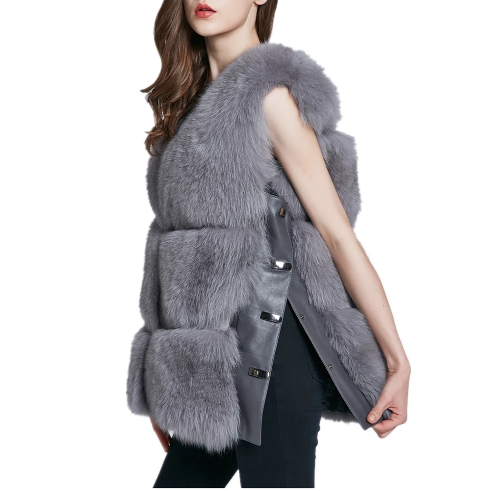 Lisa Colly Winter Women's Faux Fur Vest Sleeveless Faux Fox Fur Coat Jacket