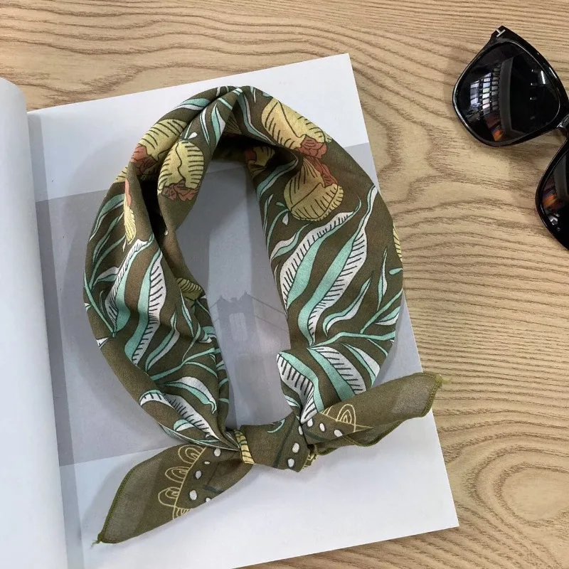 58cm Square Scarf Women Fresh Floral Print Korean Style Decor Neck Bandana Headband