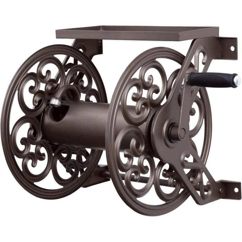 

708 Steel Decorative Wall Mount Garden Hose Reel, Holds 125-Feet of 5/8-Inch Hose - Bronze