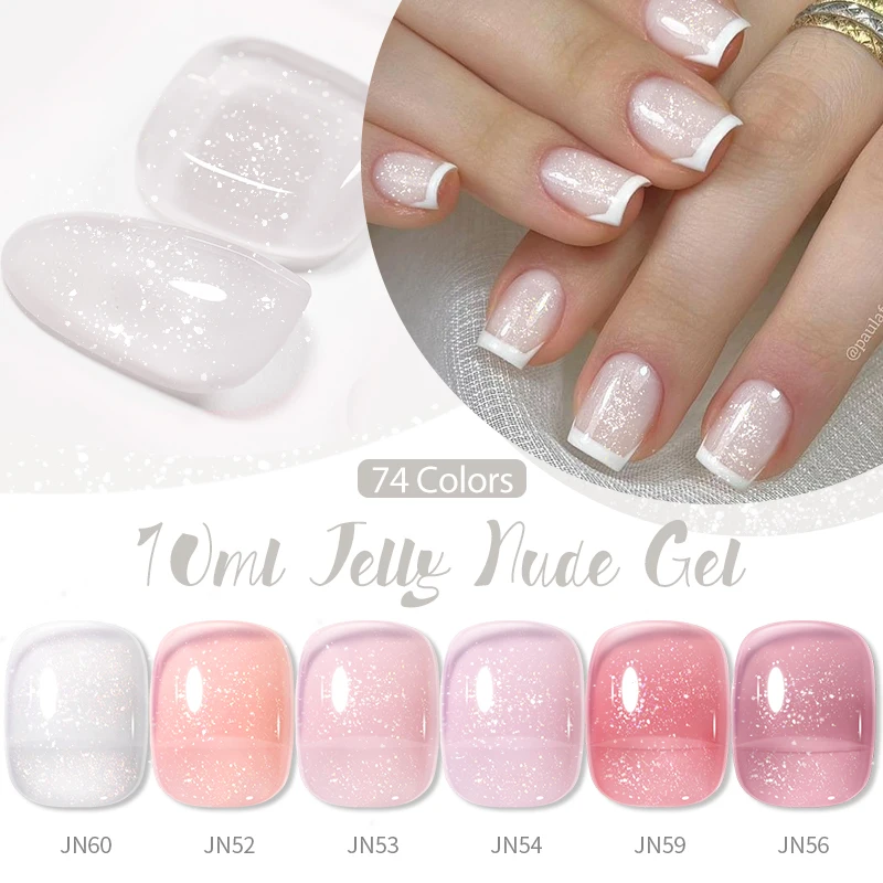 BORN PRETTY Transparent Jelly Nude Gel Nagellack 10 ml Sheer Glitter Crystal Varnis Semi Permanent für Nail Art DIY zu Hause