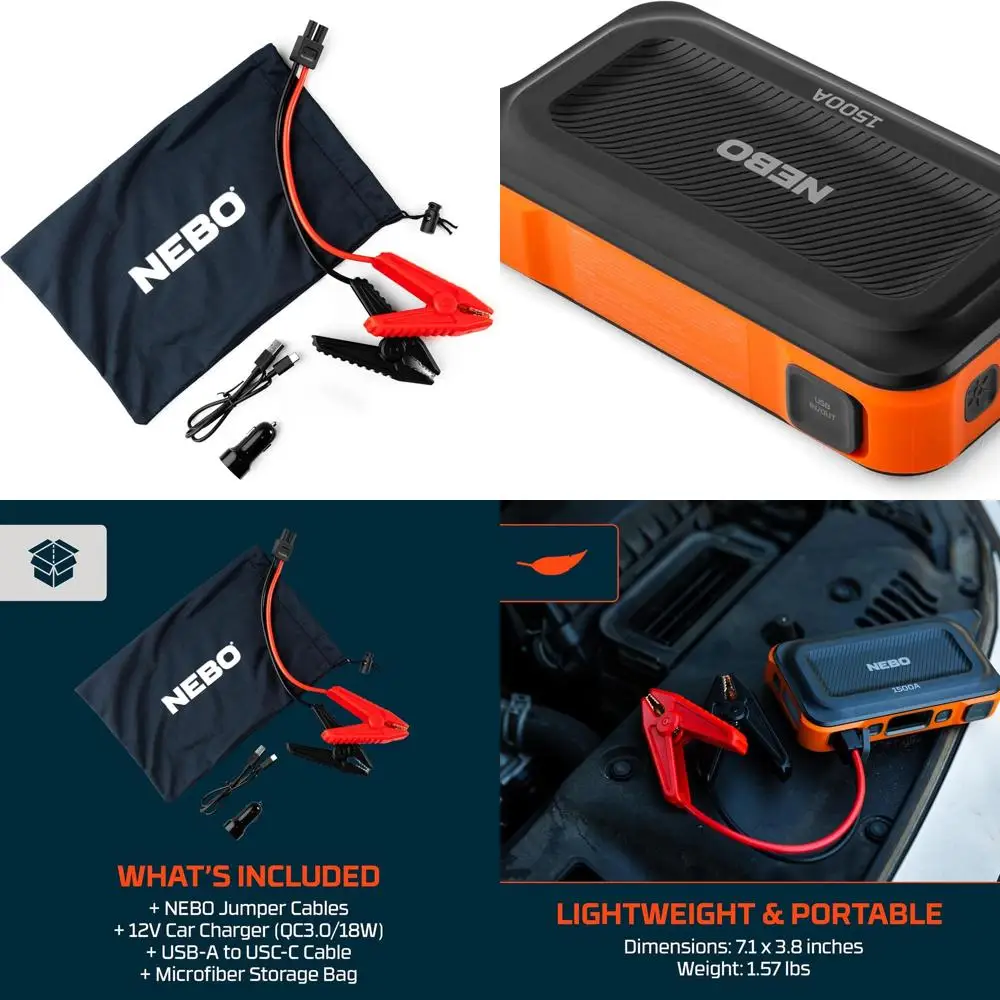 

1500A Portable Car Battery Jump Starter | 29.9Wh Power Supply Jump Box Restarts 12V Trucks & SUVs, 30 Battery Boosts from 1 Char
