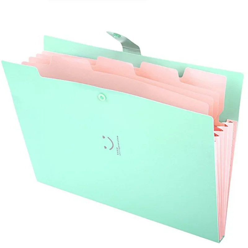 5 Pocket File Folders Portable A4 Letter Size Macaron Color Accordian Document Organizer for Classroom Office Home Stationery