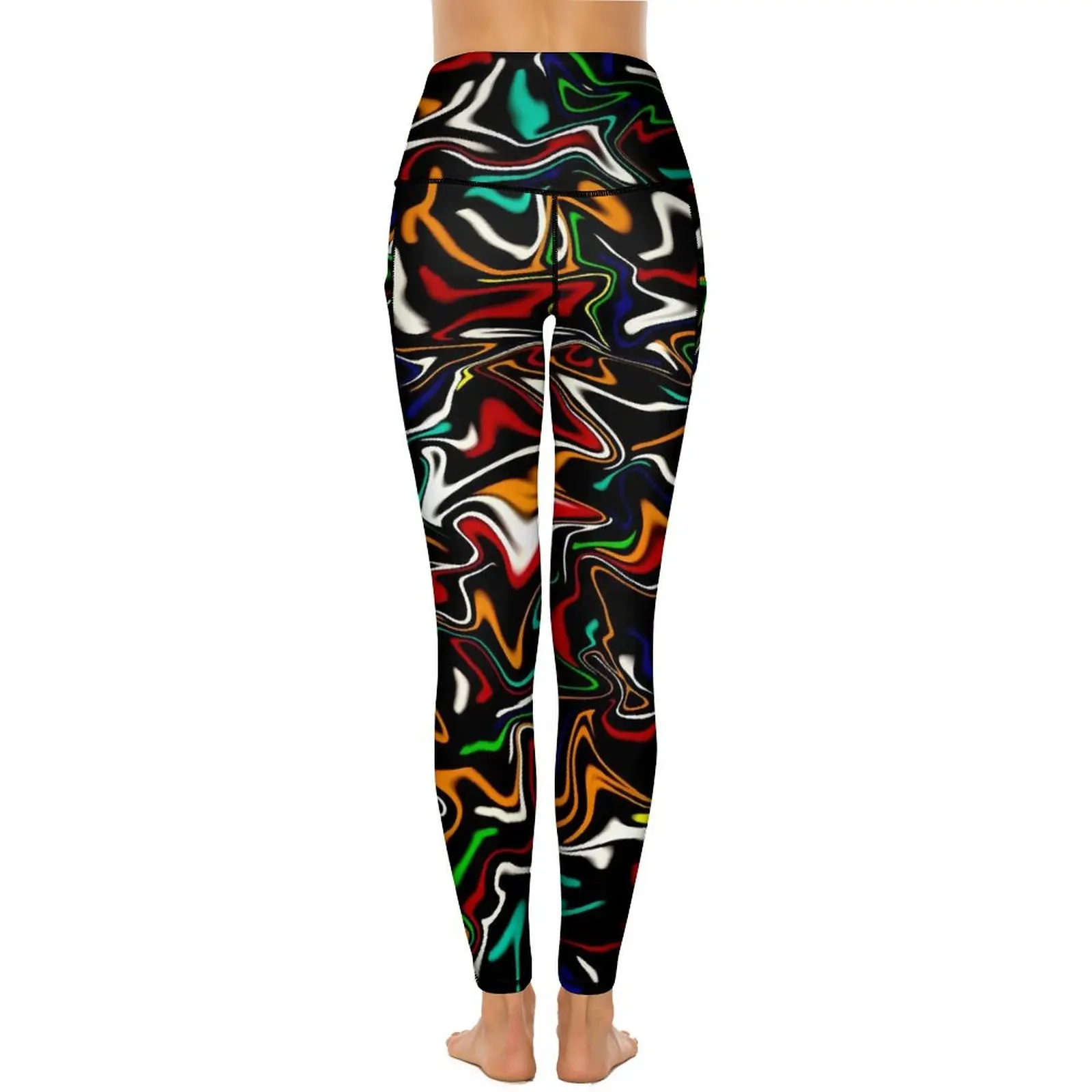 Pantalones de Yoga con pintura de neón, mallas con bolsillos y estampado líquido, Sexy, Push Up, transpirables, de secado rápido, para entrenamiento y gimnasio