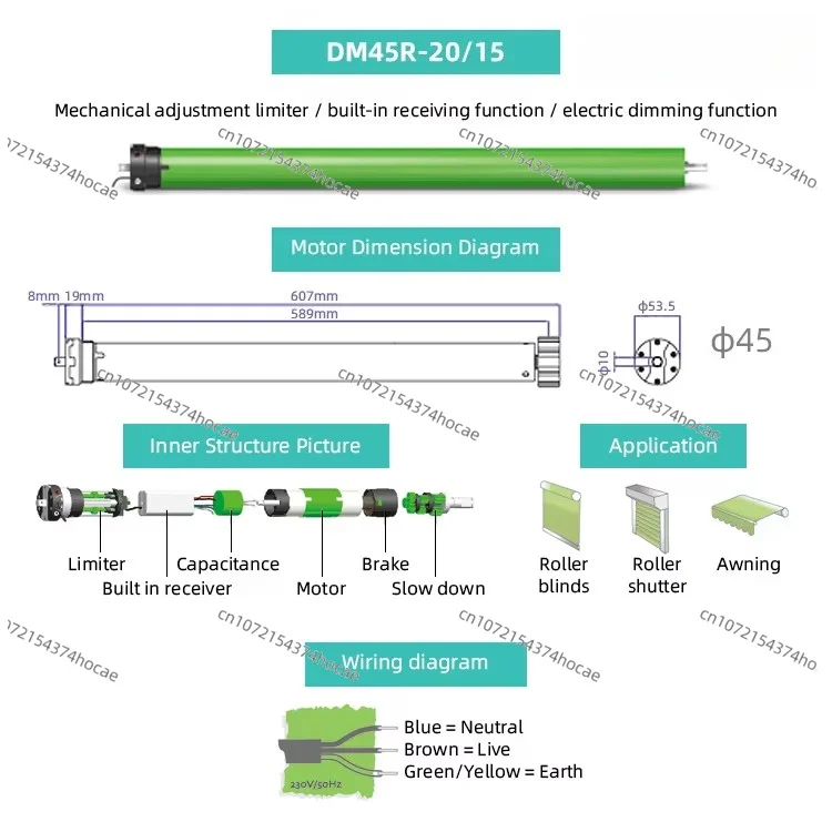 High Quality Smart Home System 35mm Tubular Motor, Solar Powered Remote Control Outdoor Vertical Roller Shutter Motor