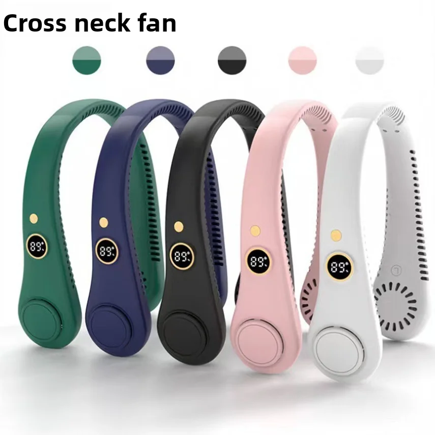 Cross-border Bladeless Neck-hanging Fan Usb Rechargeable, Portable Lazy Person's Digital Display, Sports Foldable Mini Fan