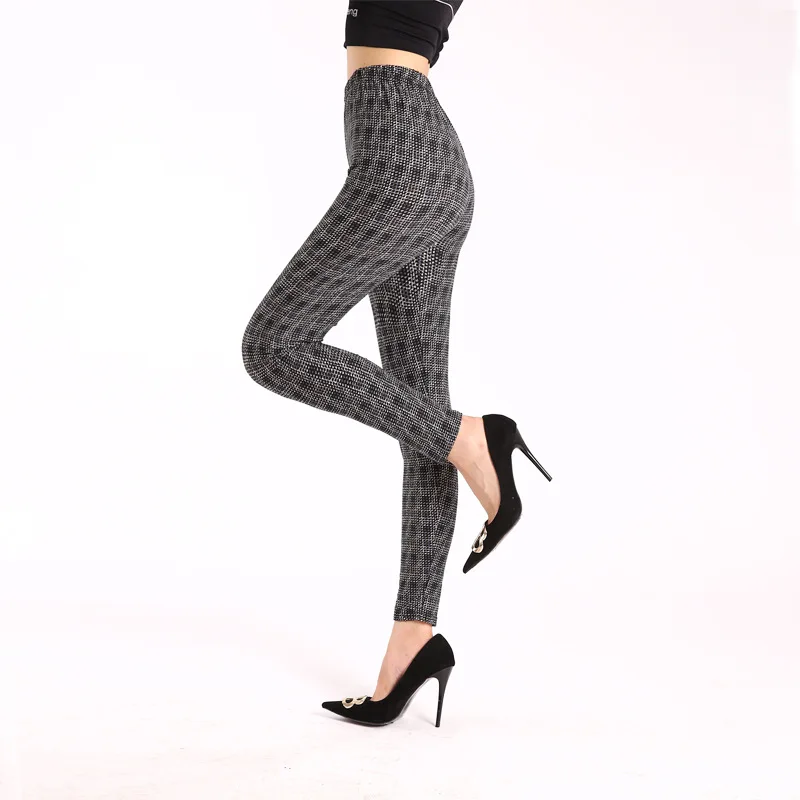 

INDJXND Leggings Sport Women Fitness Push Up Plaid Print Houndstooth Fashion Knitted Ankle-Length Polyester Stretchy Trousers