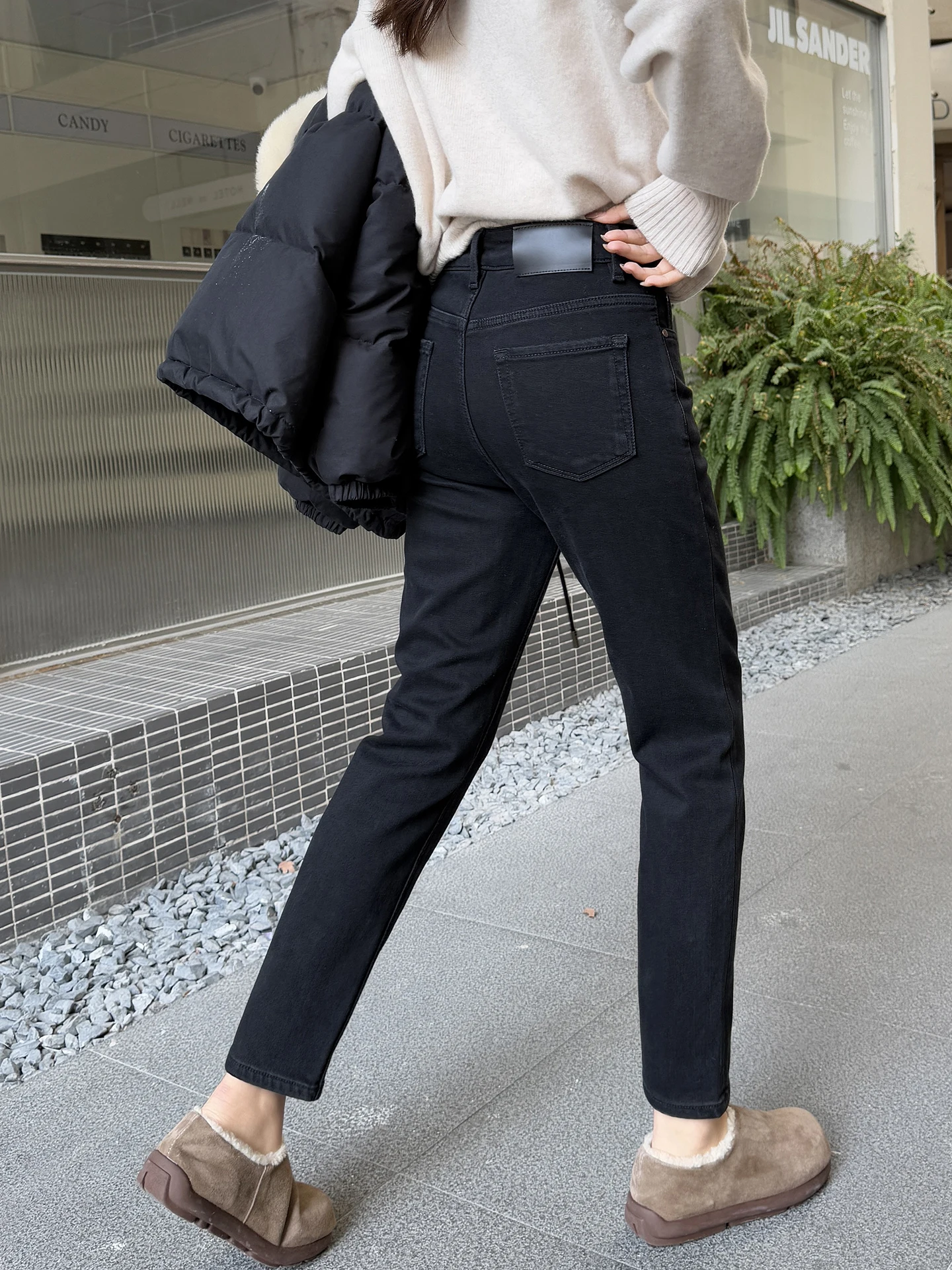 

Женские джинсы-брюки с высокой талией, облегающие, с эластичной тканью, утепленные, с эффектом стройности, длиной 7/8, из мягкого эластичного хлопка, для зимы