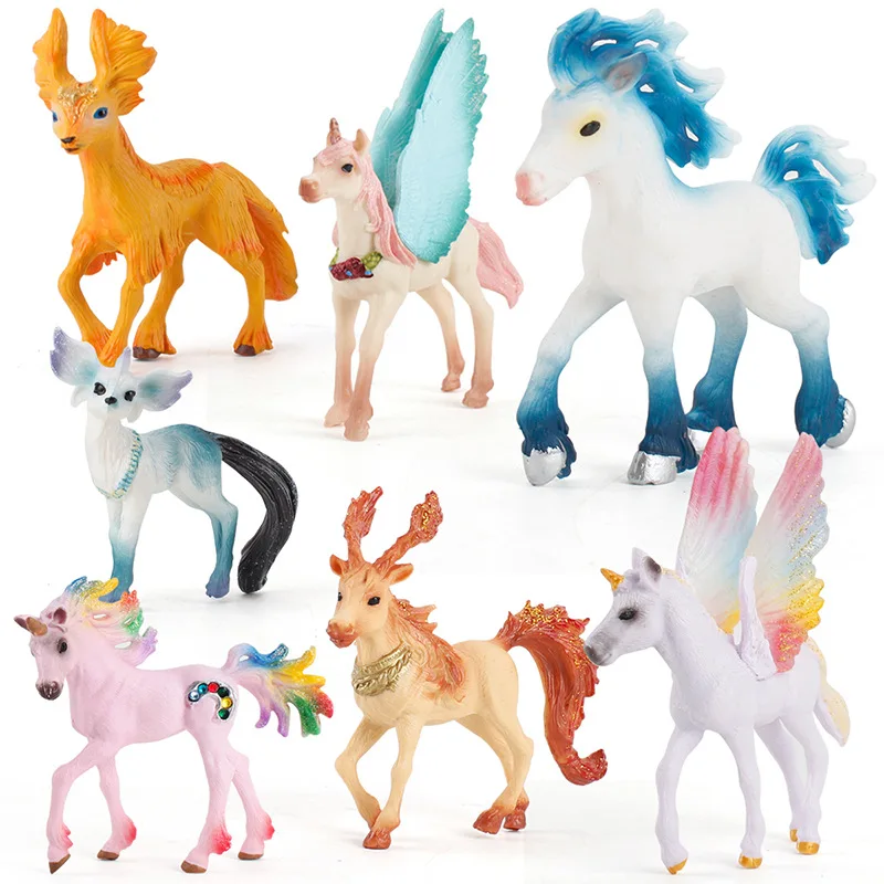 Mythical Rainbow Pegasus Unicorn Simulation Animal Fairy Tale Fly Horse Action Figures Model Education School Project Toy