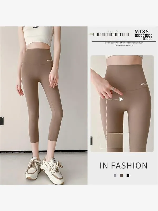 

High Waist Seven-Foot Thin arkskin Yoga Pants Women's Spor Tight Fit Bot Small Size Large Size Summer Outdoor Wear