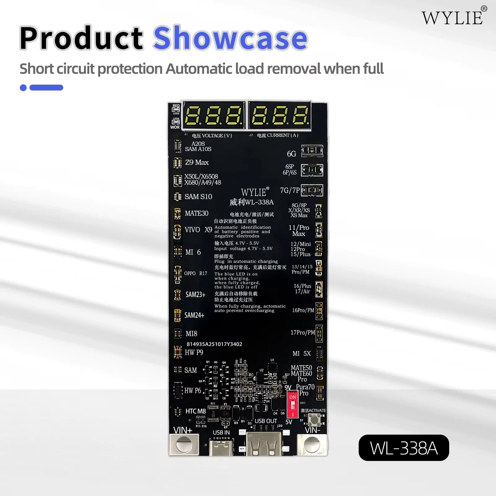 

WYLIE WL-338A Battery Activation Detection Board For iPhone 6-17 Pro Max For Android 99% Universal Short Circuit Protection