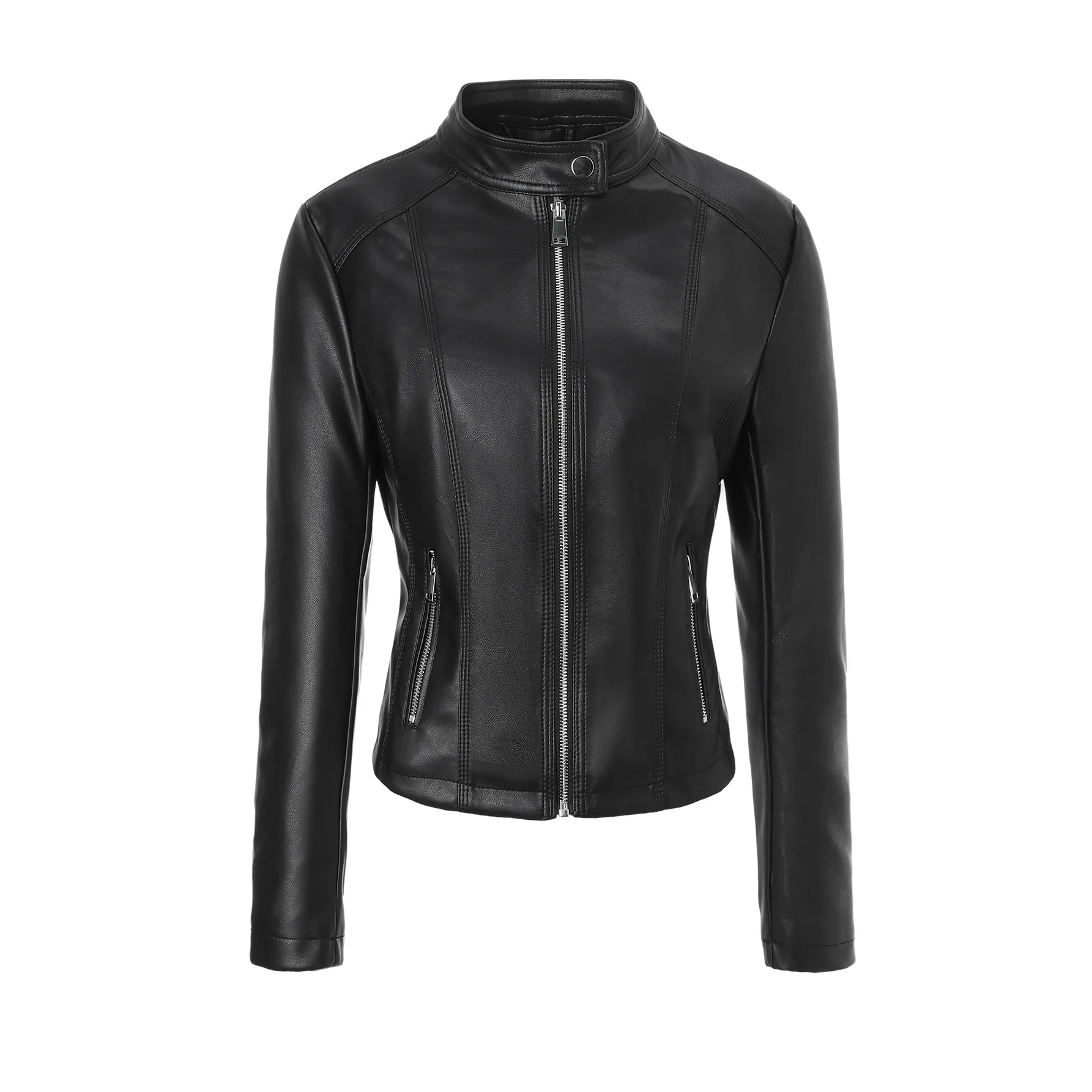 

Women's PU Leather Jaet Stand Collar Motorcycle Coat Thiened Autumn Winter Outerwear Vintage Sle Youth Faion