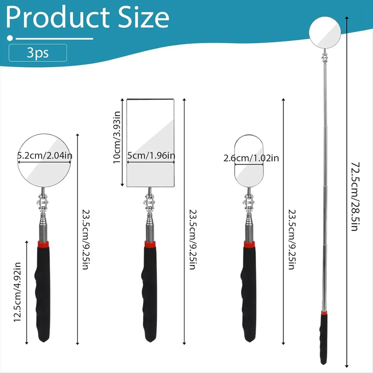 3 Pack Telescopic Inspection Mirror Checking Mirror, Inspection Tool for Checking Vehicle, Car, Eyelashes-FS view 2