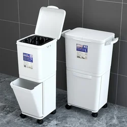 Large Capacity Trash Can with Wheel Kitchen Classification with Cover Double Removable Bin Household Merchandises