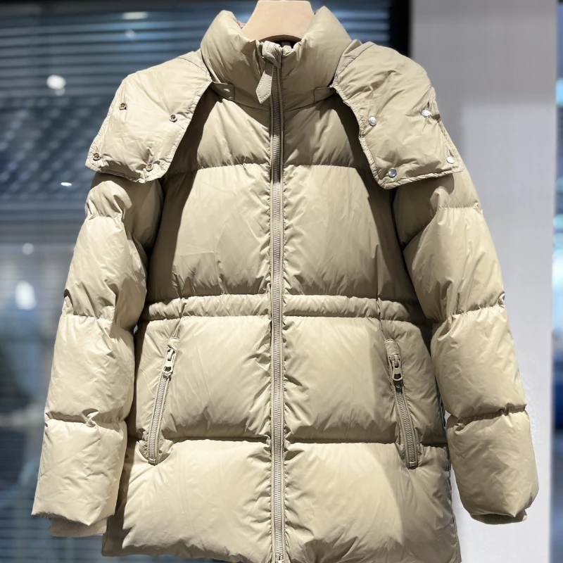 Mid-length Coats for Women, Casual Feather Coats, Windproof, Thick, Warm, Commuter Down Jackets, Simple Fashion, Winter, 2024