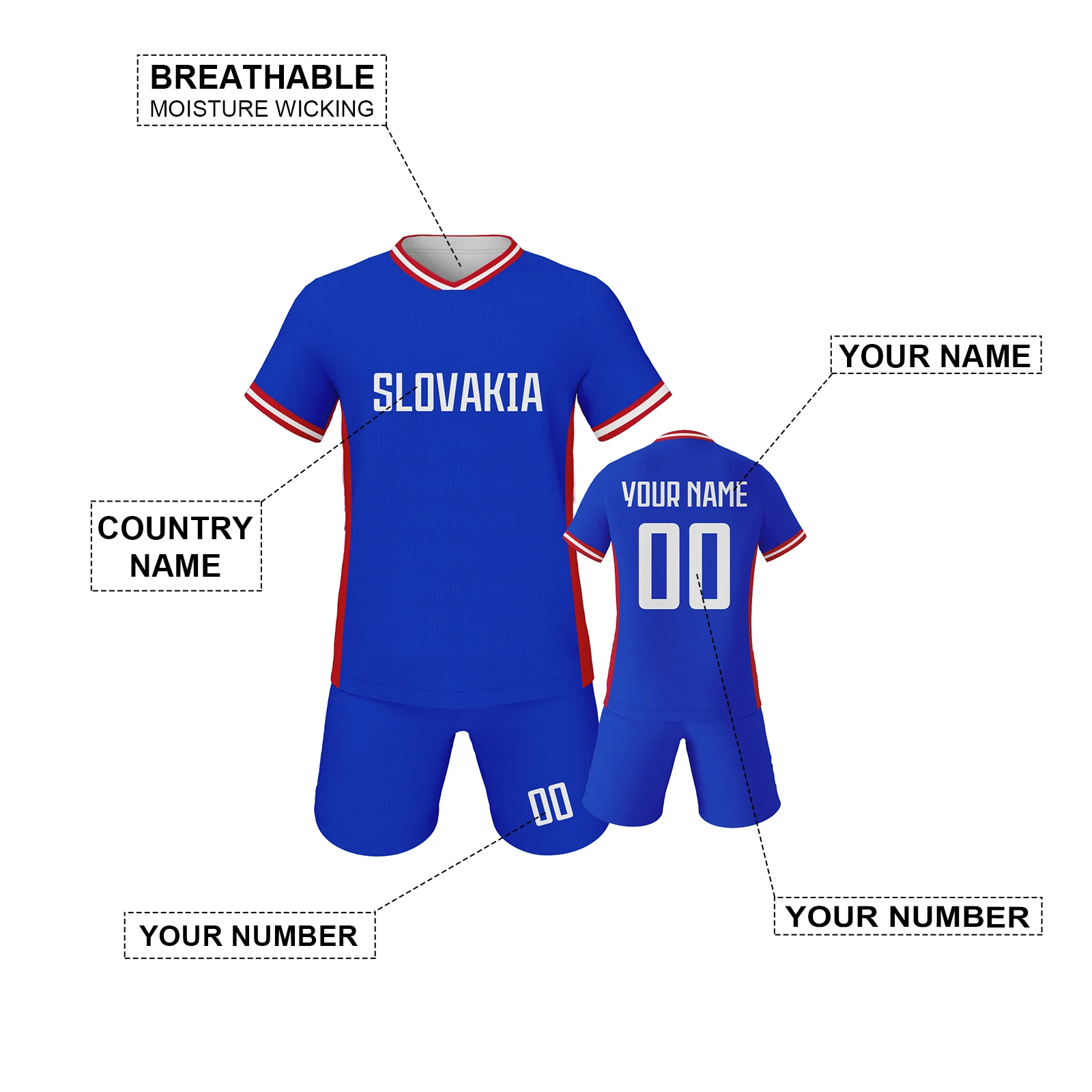 Kids Soccer Jersey Custom Slovakia Football Kit Personalized with Name and Number Breathable Youth Training Uniform Tracksuit