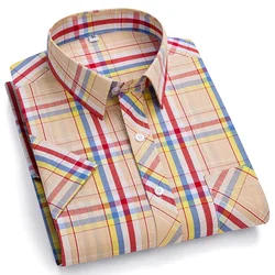 New in shirts thin plus size 8xl 100%cotton short sleeve shirts for men slim fit casual plain shirt soft summer plaid clothes