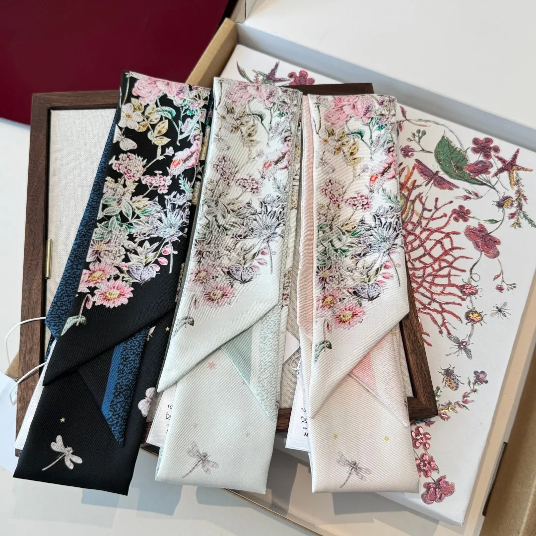 

Luxury Brand Silk Scarf Made of Pure Silk It Can Be Used As A Headscarf Bag Strap or Wristband 6 X 100 Cm Fashionable Accessory
