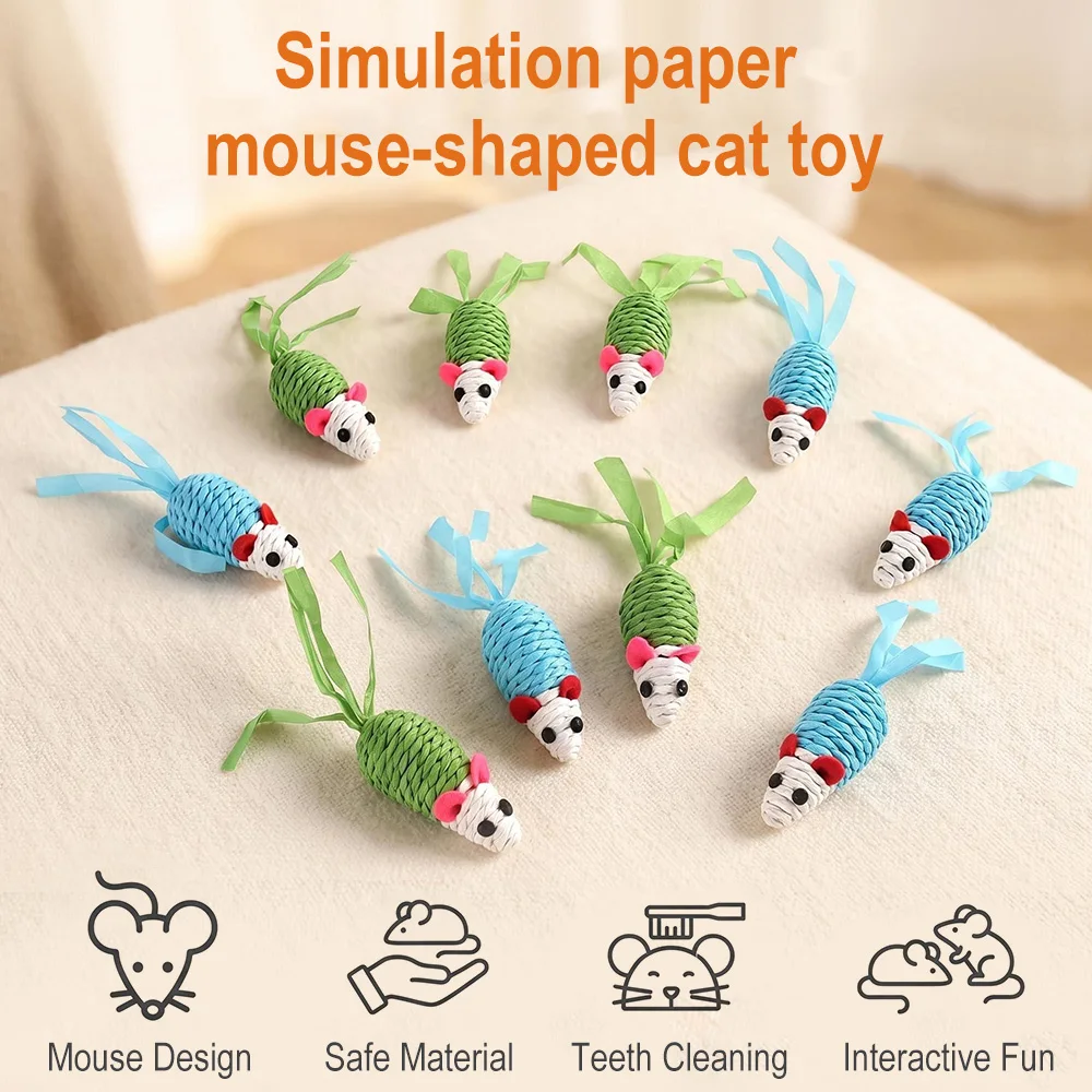 10 Stück Künstliche Mäuse als Katzenspielzeug, Interaktives Katzenspielzeug, Simulierte Papiermäuse, Katzen-Kauspielzeug, Selbstspielzeug für Kätzchen, Haustierbedarf