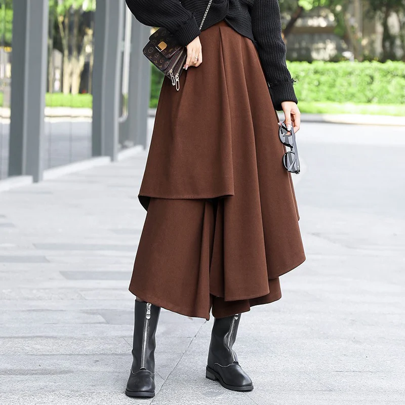 

half-length Skirts Women's Clothing Wide Legs Irregular Korean Autumn Winter Skirts jp890