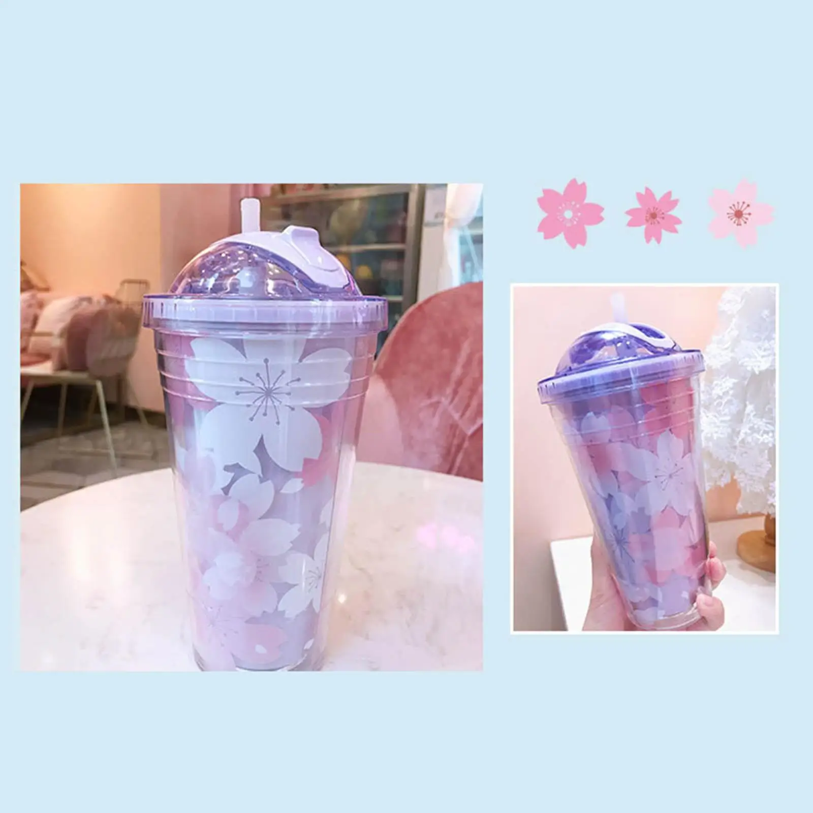 Plastic Cups, with Lids and Straw, , Hidden Straw, Insulated Tumbler Cup, Water Bottle, Reisen im Freien Parties Dining