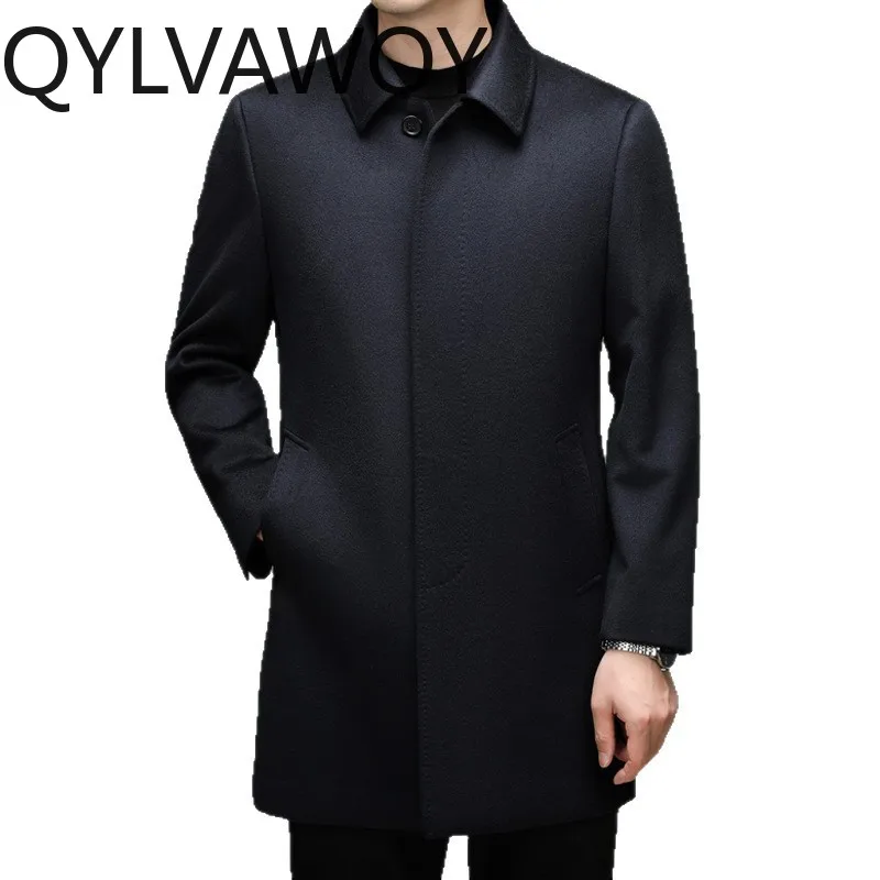 

QYLVAWOY Man Jacket 100% Real Cashmere Men's Wool and Trench Coats High-end Jackets Mid-Length Coat Business Clothes for Man